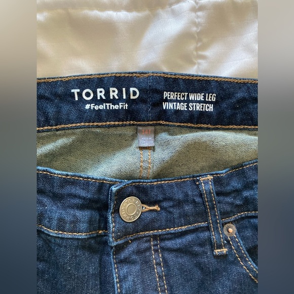 Torrid Dark Blue Straight Leg Jeans with Cuffed Hem - Picture 2 of 7